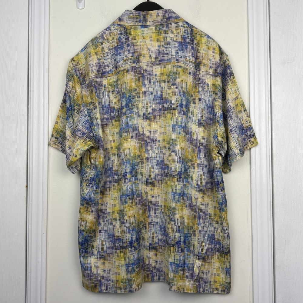 VTG Jhane Barnes Mens XL Silk Short Sleeve Shirt Yellow Blue Abstract Geometric - Picture 4 of 9